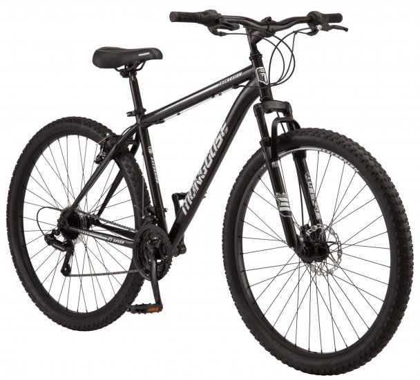 Mongoose Excursion Men\'s Mountain Bike, 29 inch wheels, 21 speeds, black / white