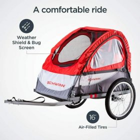 Schwinn Echo, and Trailblazer Child Bike Trailer, Single and Double Baby Carrier, Canopy, inch Wheels Trailblazer - 1 Seat Bike Trailer Red