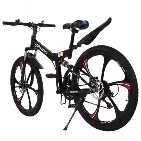 26" Folding Mountain Bike,21 Speed Bicycle Full Suspension MTB Bikes Black 