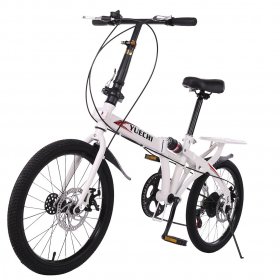 EINCCM Women's Folding Bikes 20in 7 Speed ??City Mini Bike Urban Commuters Aluminum White