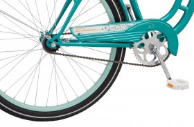 Schwinn Huntington Cruiser Bike, 26" wheels, single speed, women frame, teal, relaxed, rear rack
